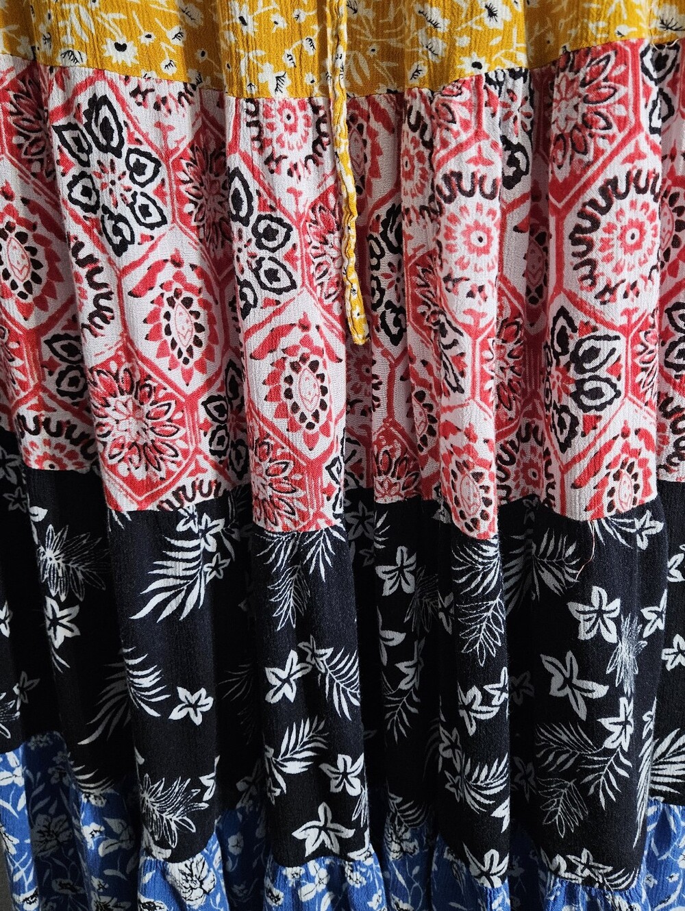 Jackpot OSFA Tiered Floral Maxi Skirt in Mustard, Pink, Black & Blue - Picture 3 of 8